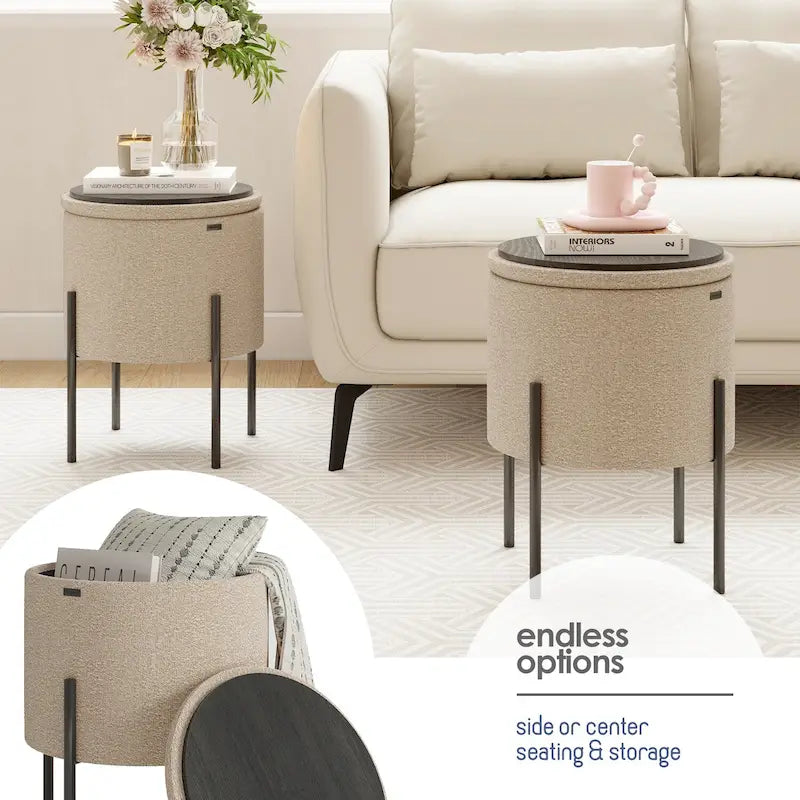 Pouf rotondo con contenitore