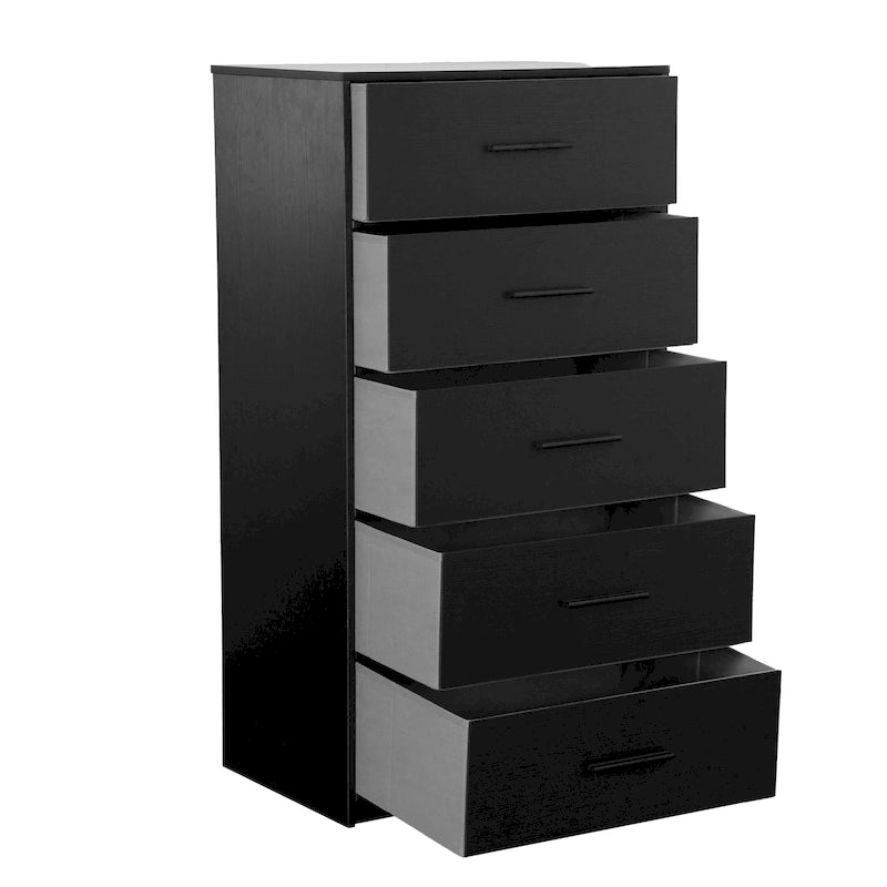 Comodino moderno a 5 cassetti in tessuto con robusto telaio in legno