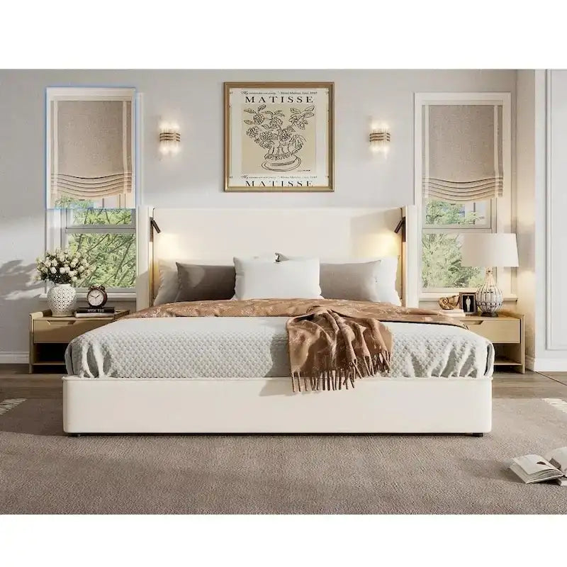 Letto Imbottito con Lampada da Lettura e Porta USB