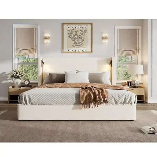 - Cassie Upholstered Bed Frame with Reading Lamp & USB Port