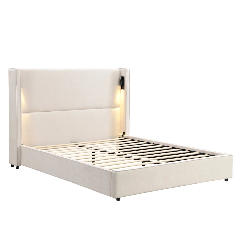 Letto Imbottito con Lampada da Lettura e Porta USB