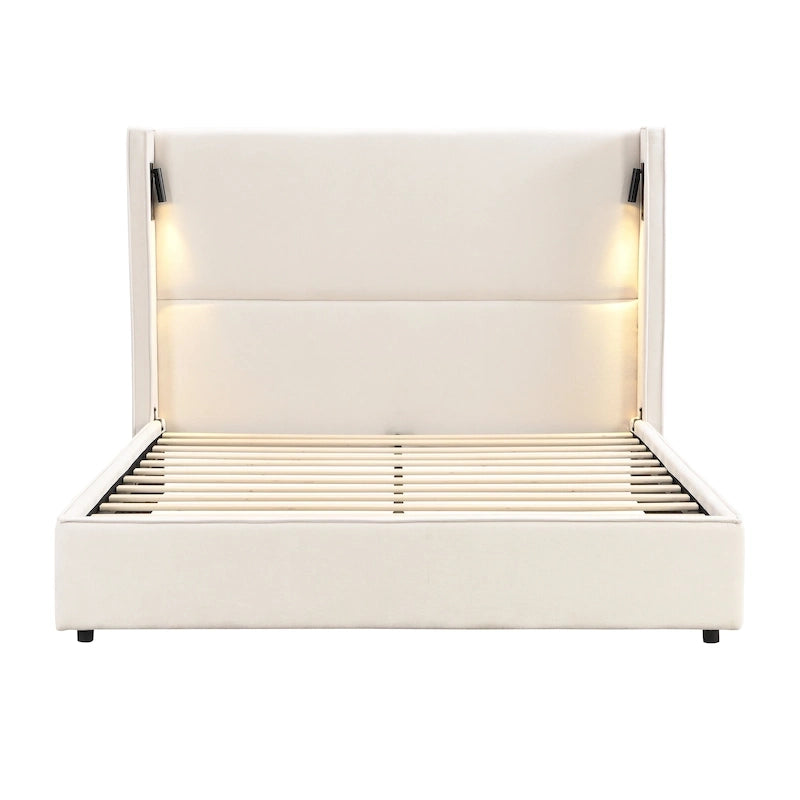 Letto Imbottito con Lampada da Lettura e Porta USB
