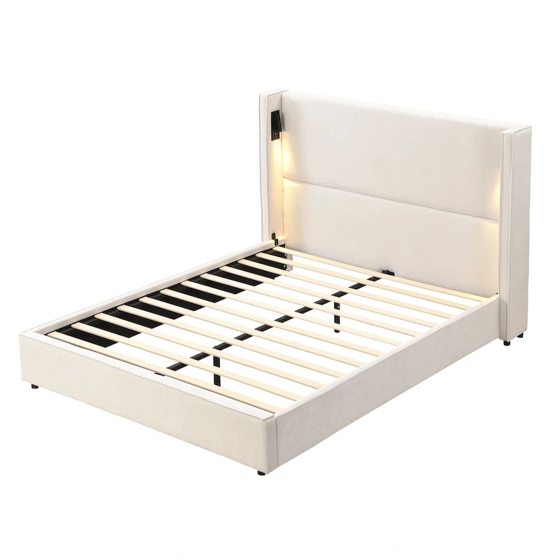 Letto Imbottito con Lampada da Lettura e Porta USB