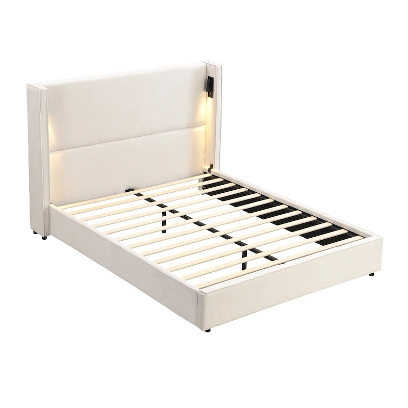 Letto Imbottito con Lampada da Lettura e Porta USB