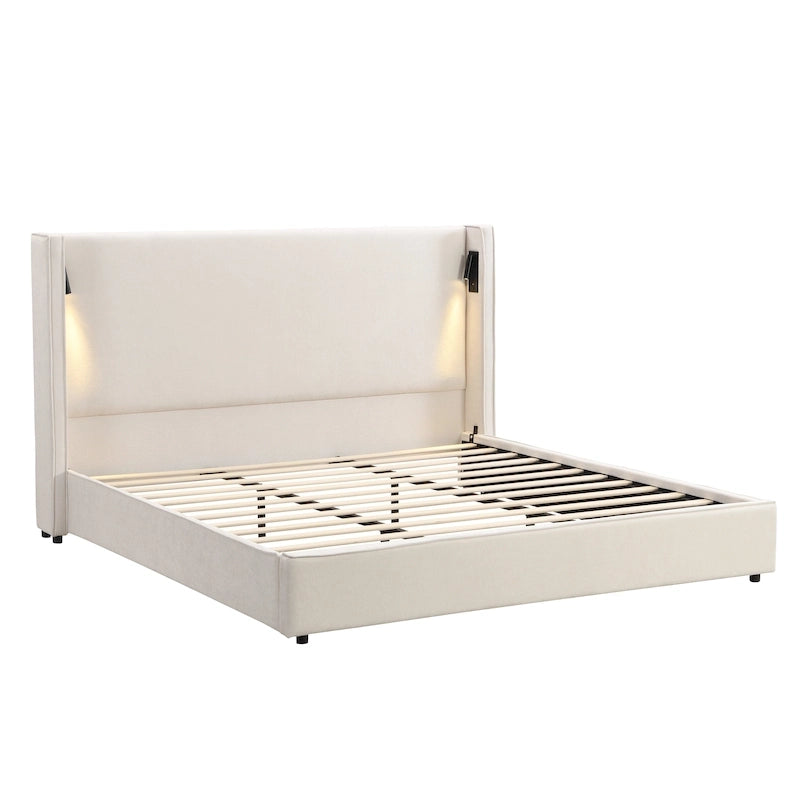 Letto Imbottito con Lampada da Lettura e Porta USB