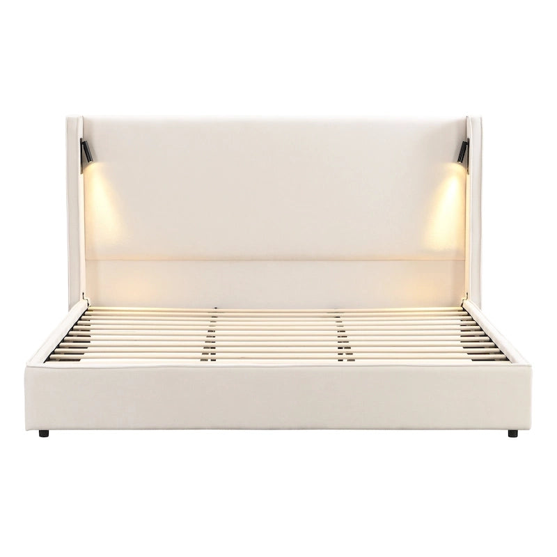 Letto Imbottito con Lampada da Lettura e Porta USB