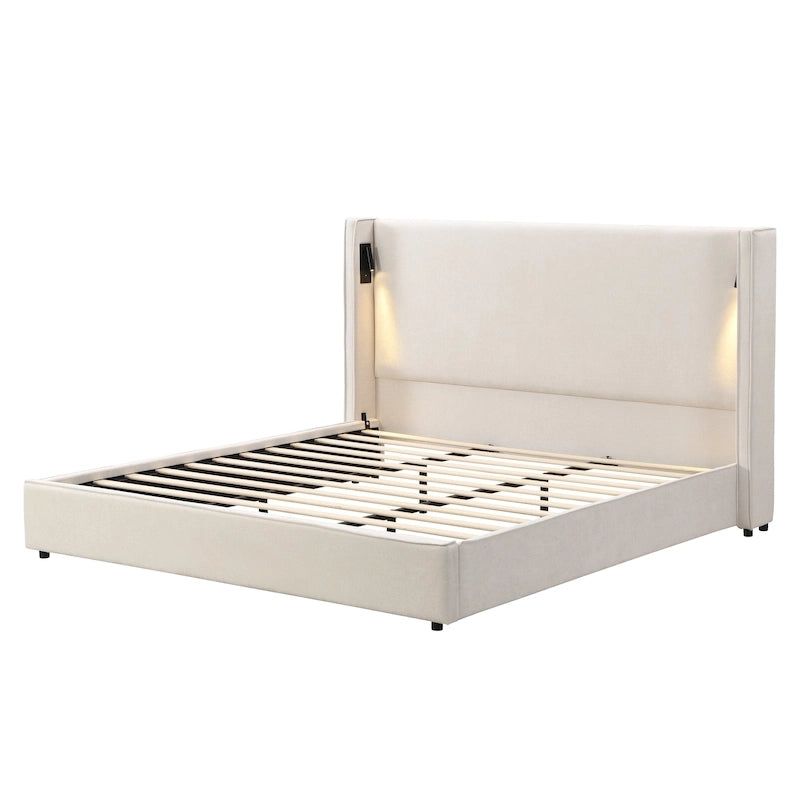 Letto Imbottito con Lampada da Lettura e Porta USB
