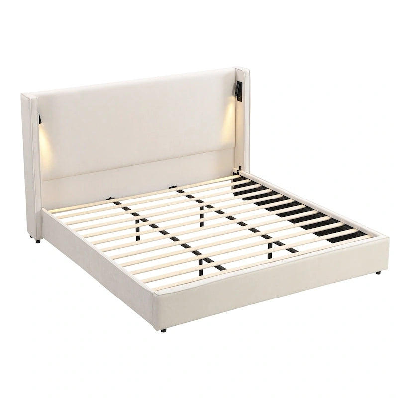 Letto Imbottito con Lampada da Lettura e Porta USB