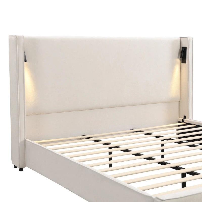 Letto Imbottito con Lampada da Lettura e Porta USB