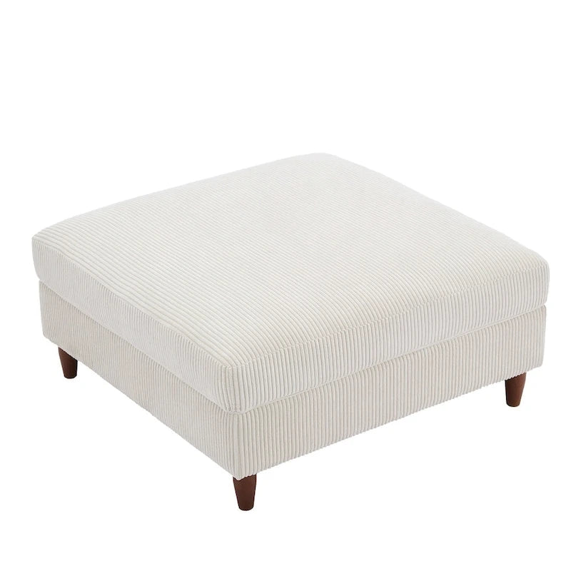 Ottoman moderno rivestito in velluto a coste con gambe in legno