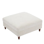 Ottoman moderno rivestito in velluto a coste con gambe in legno