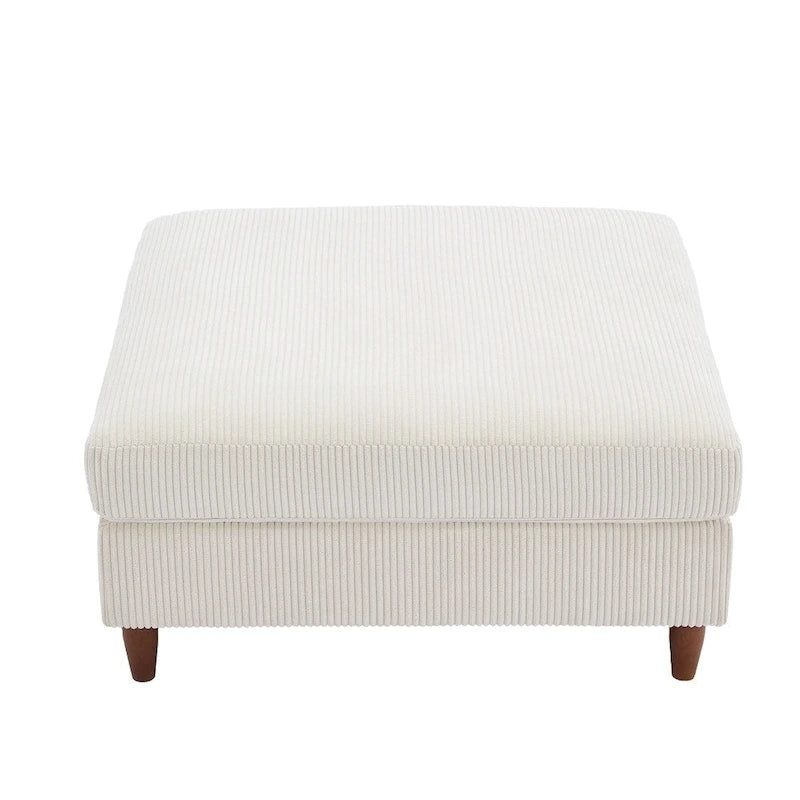 Ottoman moderno rivestito in velluto a coste con gambe in legno