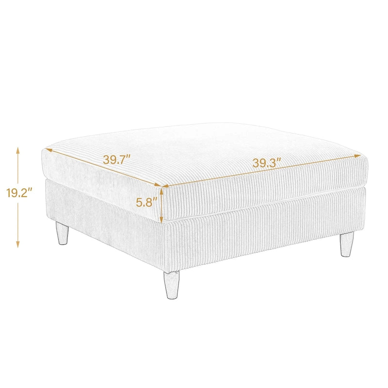Ottoman moderno rivestito in velluto a coste con gambe in legno