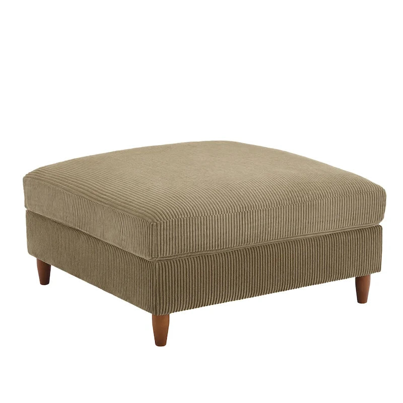 Ottoman moderno rivestito in velluto a coste con gambe in legno