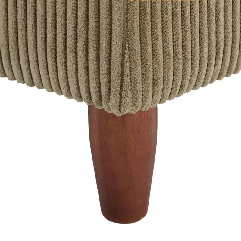 Ottoman moderno rivestito in velluto a coste con gambe in legno