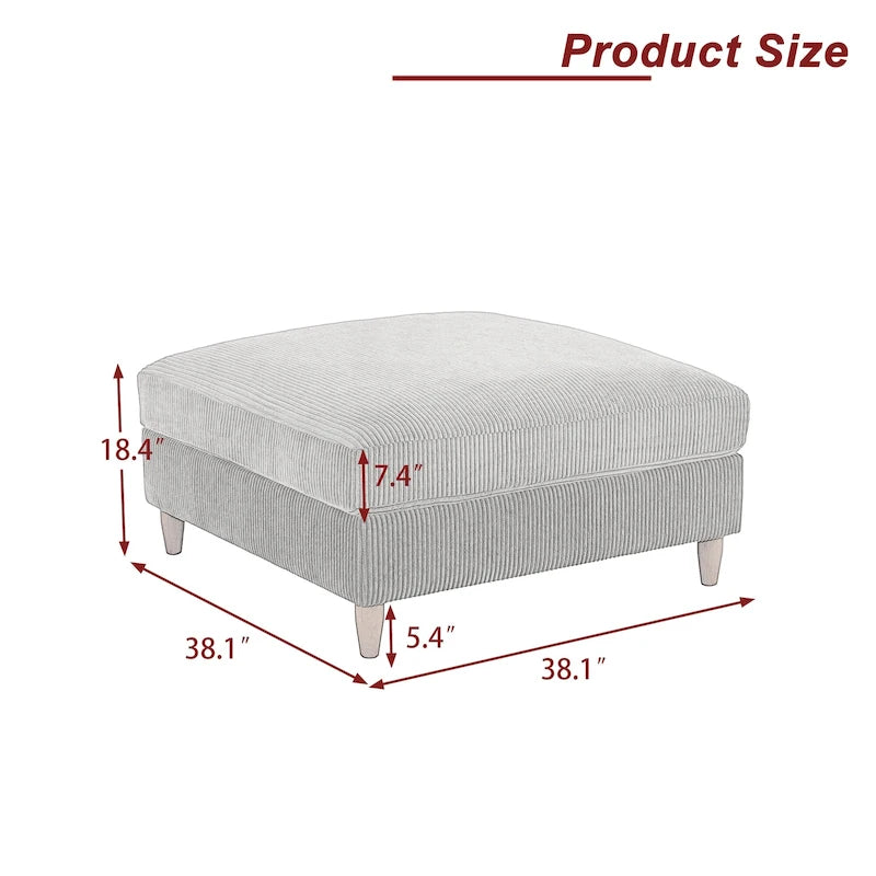 Ottoman moderno rivestito in velluto a coste con gambe in legno