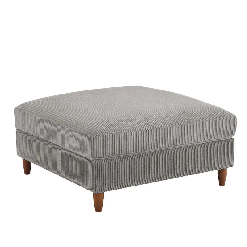 Ottoman moderno rivestito in velluto a coste con gambe in legno