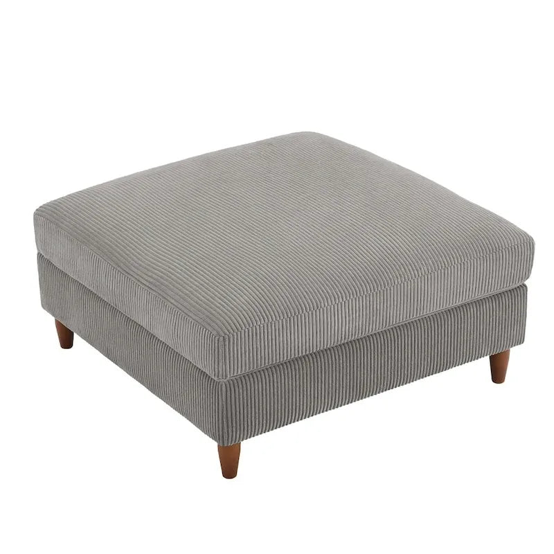 Ottoman moderno rivestito in velluto a coste con gambe in legno