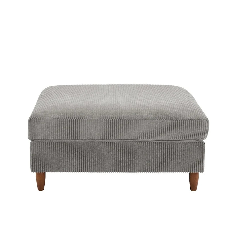 Ottoman moderno rivestito in velluto a coste con gambe in legno