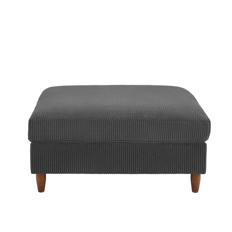 Ottoman moderno rivestito in velluto a coste con gambe in legno