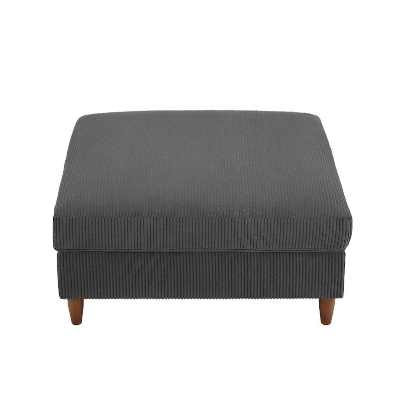 Ottoman moderno rivestito in velluto a coste con gambe in legno