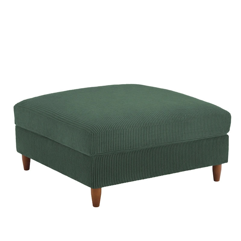Ottoman moderno rivestito in velluto a coste con gambe in legno
