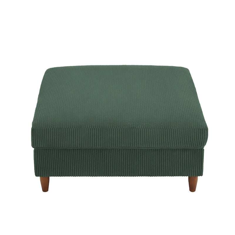 Ottoman moderno rivestito in velluto a coste con gambe in legno