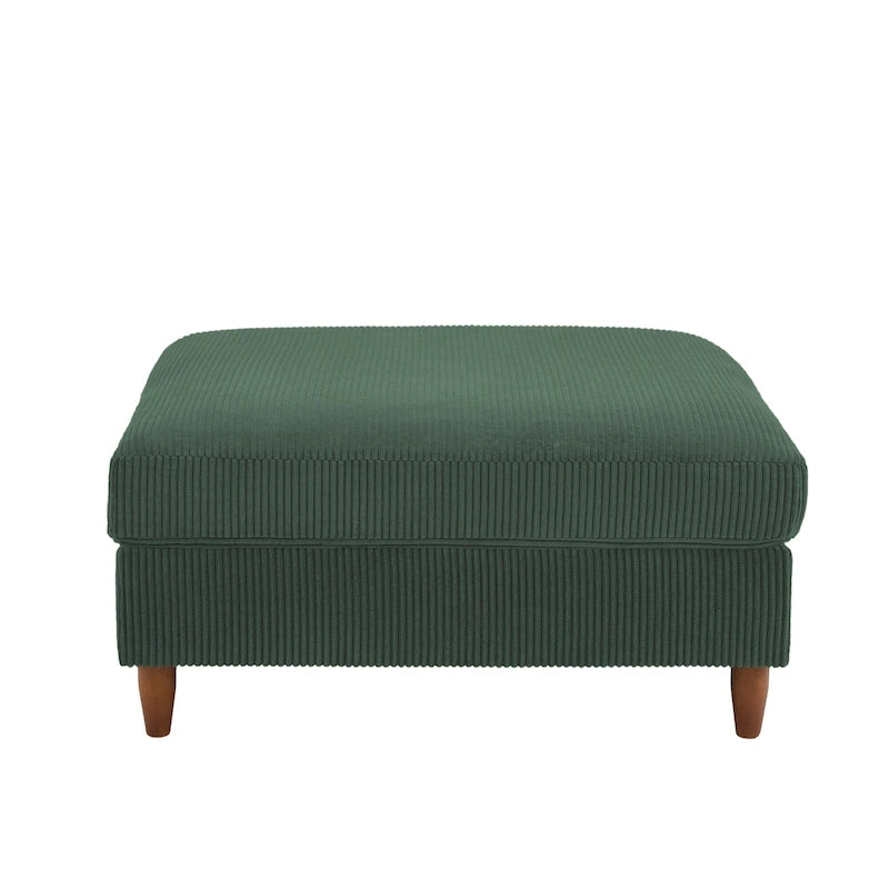 Ottoman moderno rivestito in velluto a coste con gambe in legno