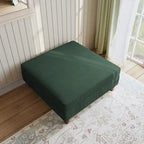 Ottoman moderno rivestito in velluto a coste con gambe in legno