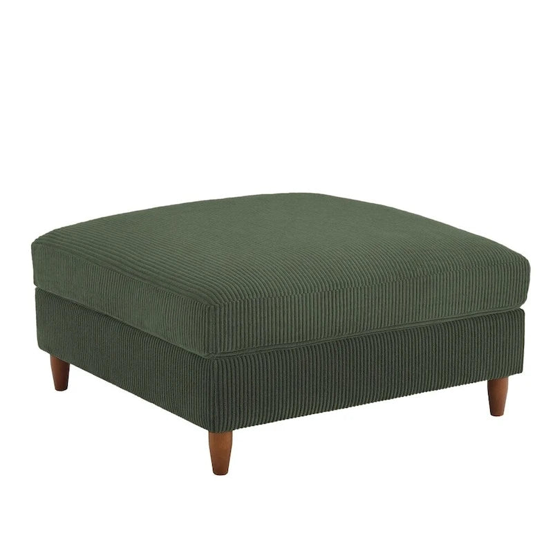 Ottoman moderno rivestito in velluto a coste con gambe in legno