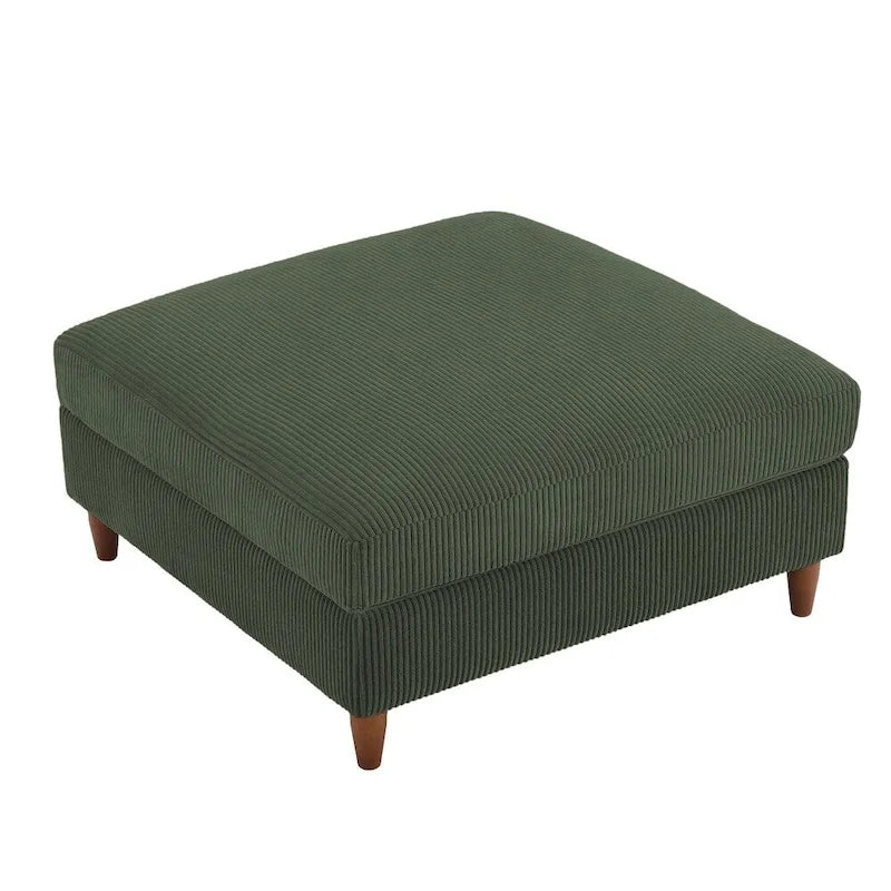 Ottoman moderno rivestito in velluto a coste con gambe in legno