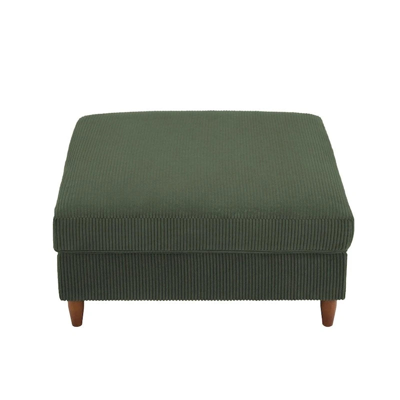Ottoman moderno rivestito in velluto a coste con gambe in legno