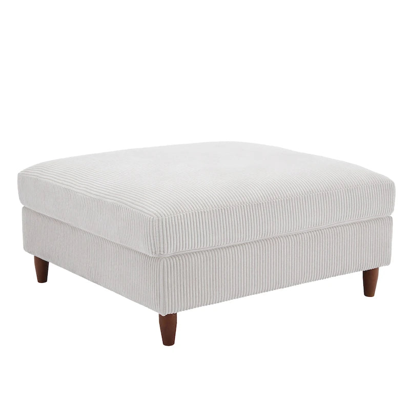 Ottoman moderno rivestito in velluto a coste con gambe in legno