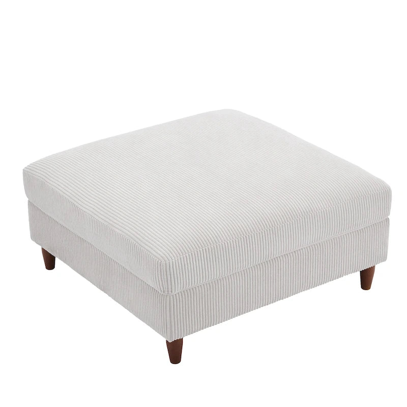 Ottoman moderno rivestito in velluto a coste con gambe in legno