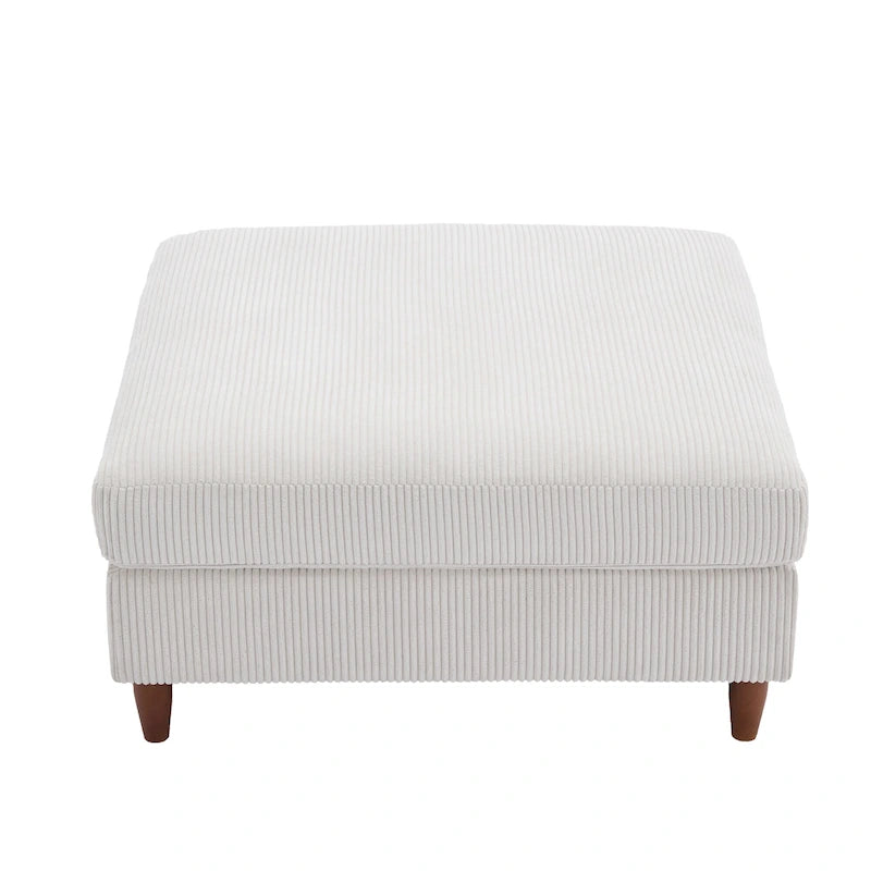 Ottoman moderno rivestito in velluto a coste con gambe in legno