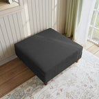 Ottoman moderno rivestito in velluto a coste con gambe in legno