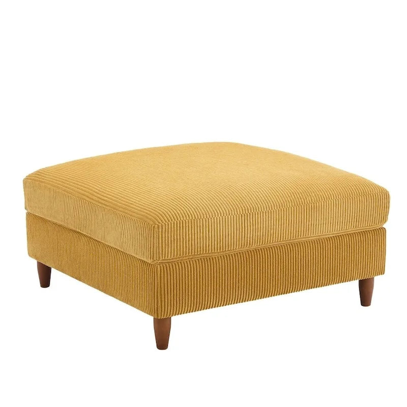 Ottoman moderno rivestito in velluto a coste con gambe in legno