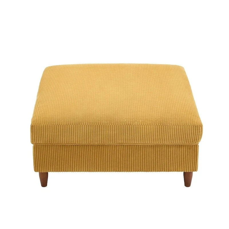 Ottoman moderno rivestito in velluto a coste con gambe in legno