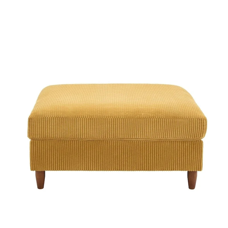 Ottoman moderno rivestito in velluto a coste con gambe in legno