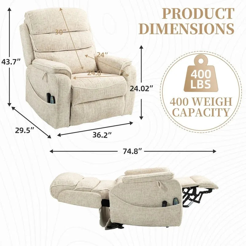 Poltrona reclinabile a due motori, versione deluxe, lunghezza 190 cm, 100% poliestere, massaggio/riscaldamento, facile da montare