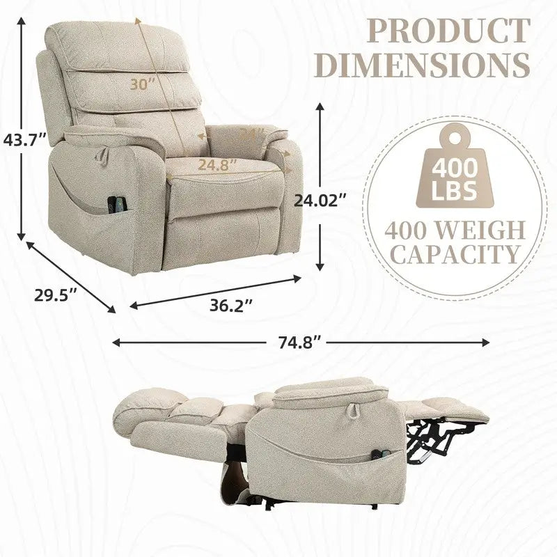 Poltrona reclinabile a due motori, versione deluxe, lunghezza 190 cm, 100% poliestere, massaggio/riscaldamento, facile da montare