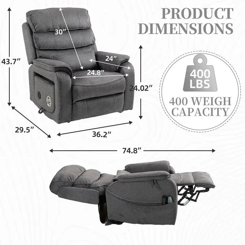 Poltrona reclinabile a due motori, versione deluxe, lunghezza 190 cm, 100% poliestere, massaggio/riscaldamento, facile da montare