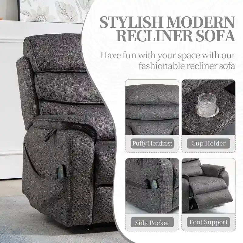 Poltrona reclinabile a due motori, versione deluxe, lunghezza 190 cm, 100% poliestere, massaggio/riscaldamento, facile da montare