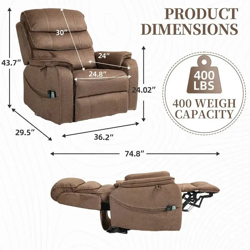 Poltrona reclinabile a due motori, versione deluxe, lunghezza 190 cm, 100% poliestere, massaggio/riscaldamento, facile da montare