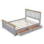 Letto matrimoniale Queen grigio in pino naturale con cassetti e testiera in legno