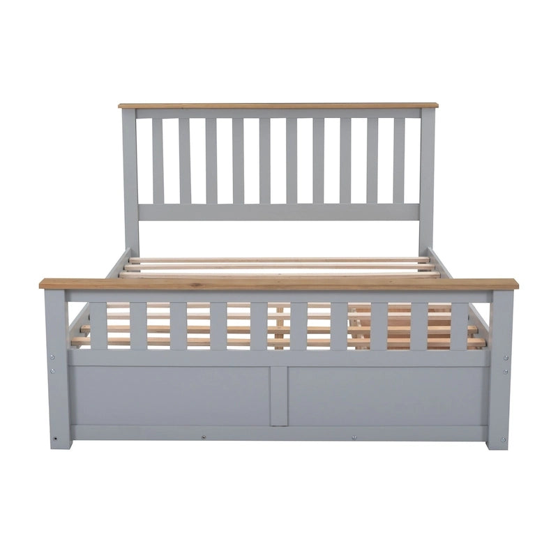 Letto matrimoniale Queen grigio in pino naturale con cassetti e testiera in legno