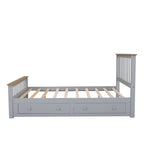 Letto matrimoniale Queen grigio in pino naturale con cassetti e testiera in legno