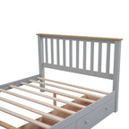 Letto matrimoniale Queen grigio in pino naturale con cassetti e testiera in legno