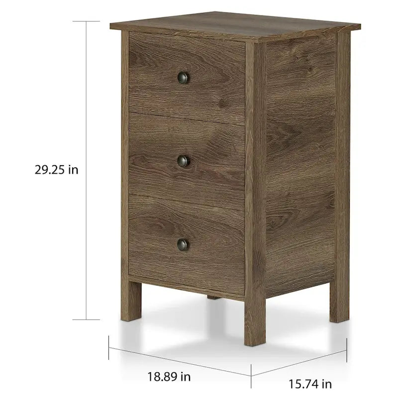 Comodino a 3 cassetti in legno ingegnerizzato di noce invecchiato rustico