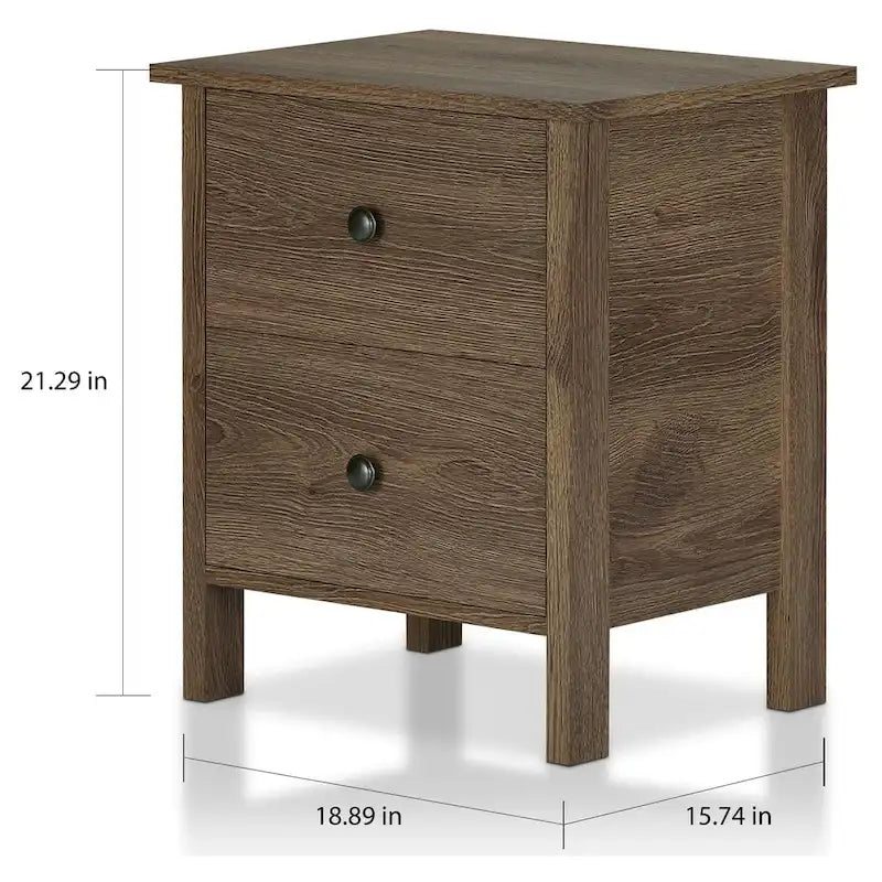 Comodino a 3 cassetti in legno ingegnerizzato di noce invecchiato rustico
